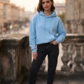 Mavi İçi Polarlı Kalın Kapüşonlu Oversize Sweatshirt
