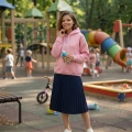 Pembe Sarı İçi Polarlı Kalın Kapüşonlu Oversize Sweatshirt
