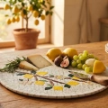El Yapımı Limon Motifli Yuvarlak  Mozaik Sunum Tahtası