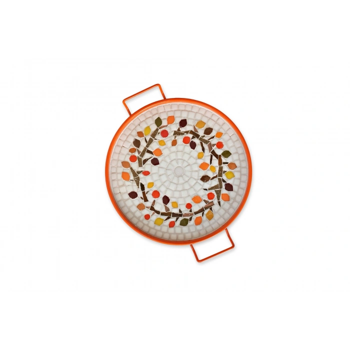 MOZAİK TURUNCU ÇİÇEKLİ KULPLU TEPSİ