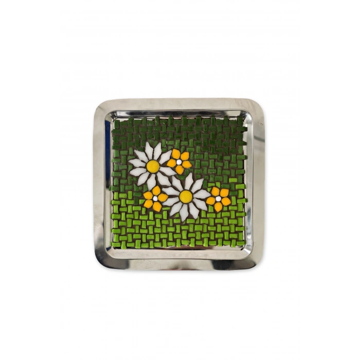 MOZAİK KARE METAL ÇİÇEK DESENLİ TEPSİ