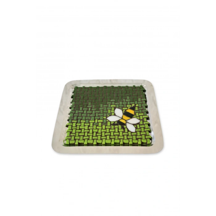 MOZAİK KARE METAL ARI DESENLİ TEPSİ