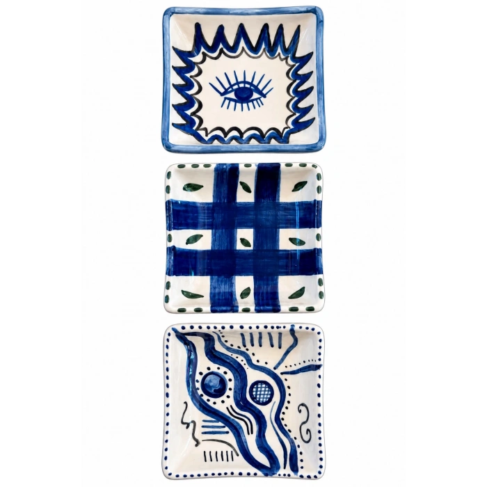 3 lü Seramik Çerezlik Seti 9x9 cm