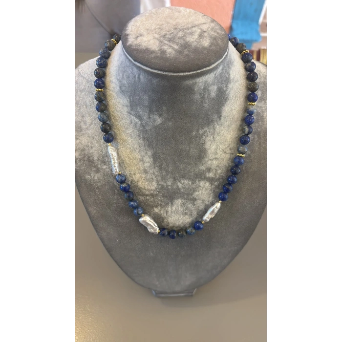 El Yapımı Lapis ve Barok İnci Kolye - 25 cm