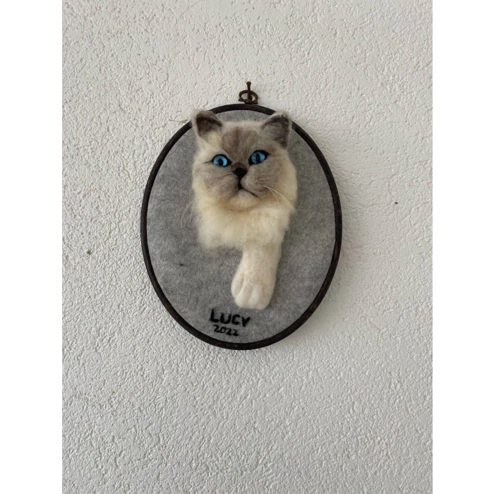 Kişiselleştirilmiş Keçe Kedi Portresi /16 cm