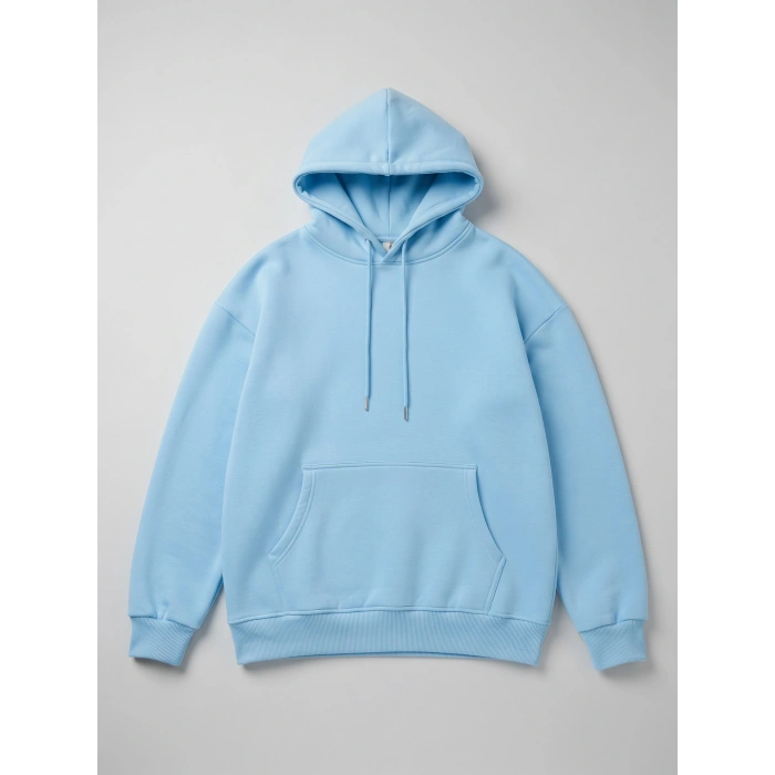 Mavi İçi Polarlı Kalın Kapüşonlu Oversize Sweatshirt
