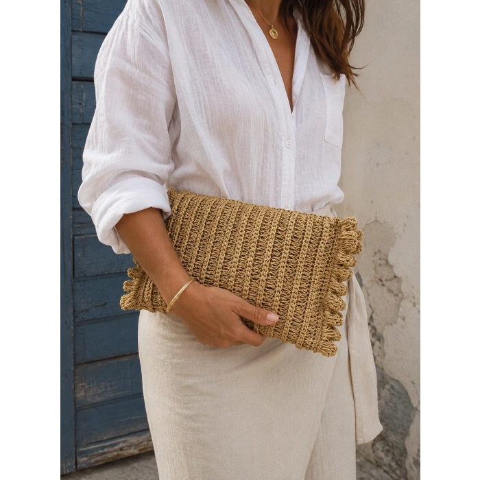 ÖZEL TASARIM EL YAPIMI KAĞIT İP CLUTCH ÇANTA