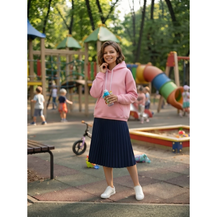 Pembe Sarı İçi Polarlı Kalın Kapüşonlu Oversize Sweatshirt
