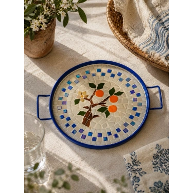 MAVİ KULPLU AĞAÇLI MOZAİK TEPSİ