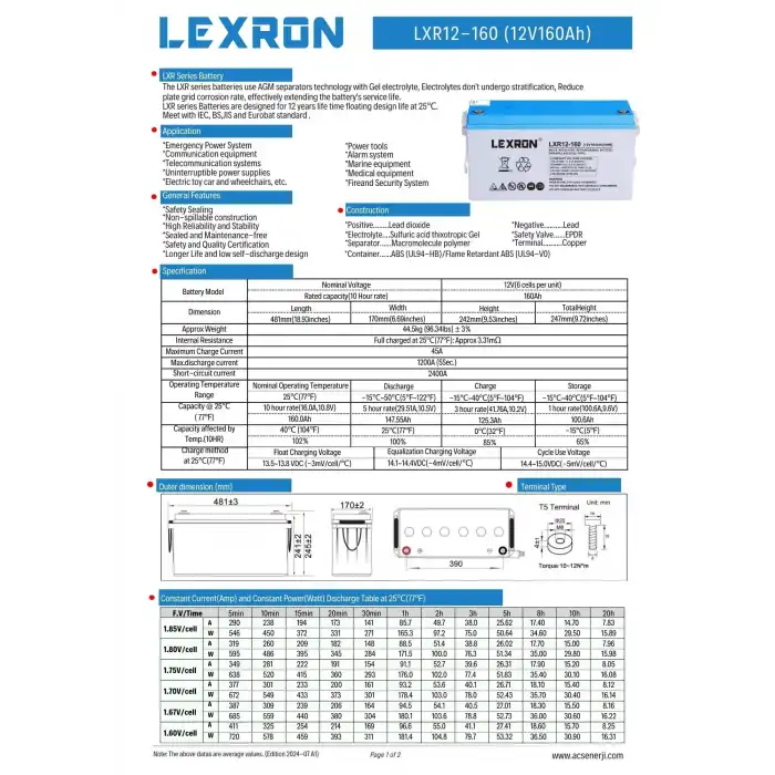 Lexron - 160AH-12V Nano - Karbon Jel Akü