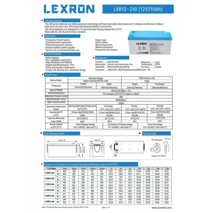Lexron - 210AH-12V Nano-Karbon Jel Akü