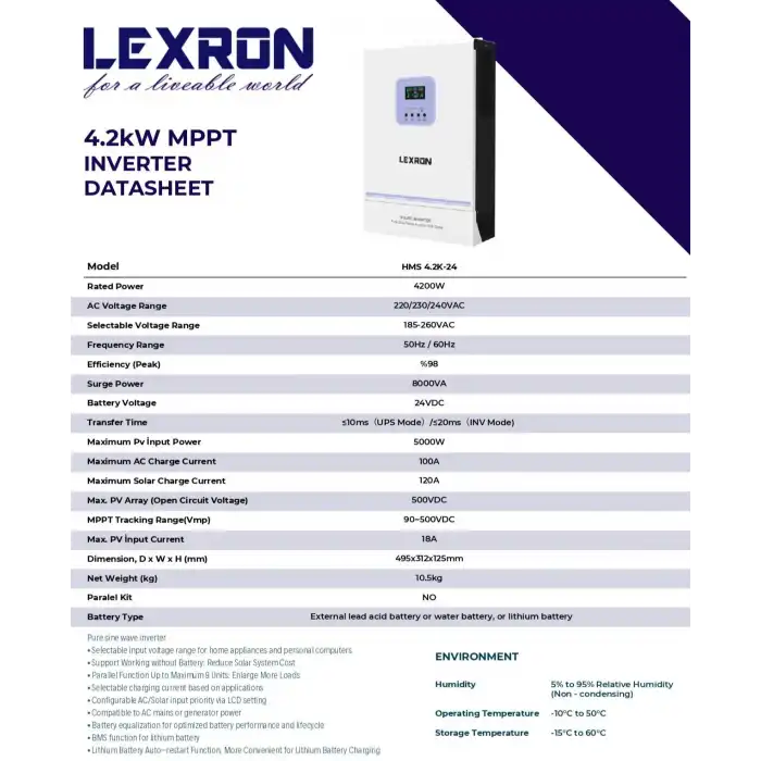 Lexron - 4.2KW HV MPPT Akıllı İnverter 24V