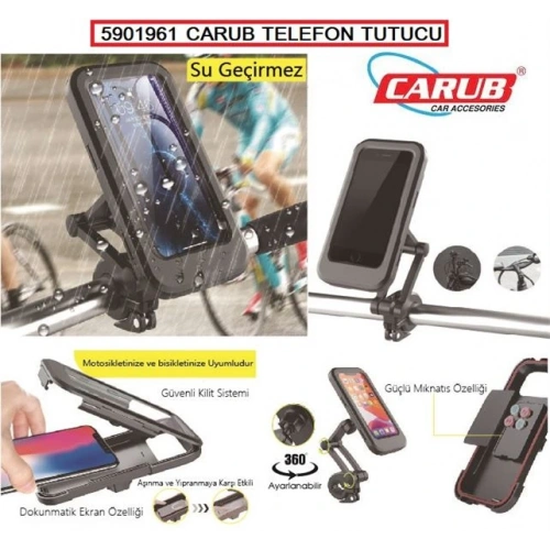 Carub Portatif Universal Motosiklet Bisiklet Su Geçirmez Telefon Tutucu