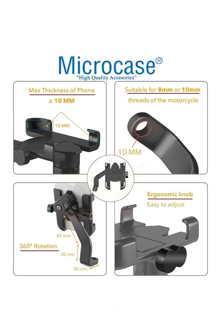 360 Bisiklet Motosiklet Ayna Bağlantılı Telefon Tutucu Aluminyum