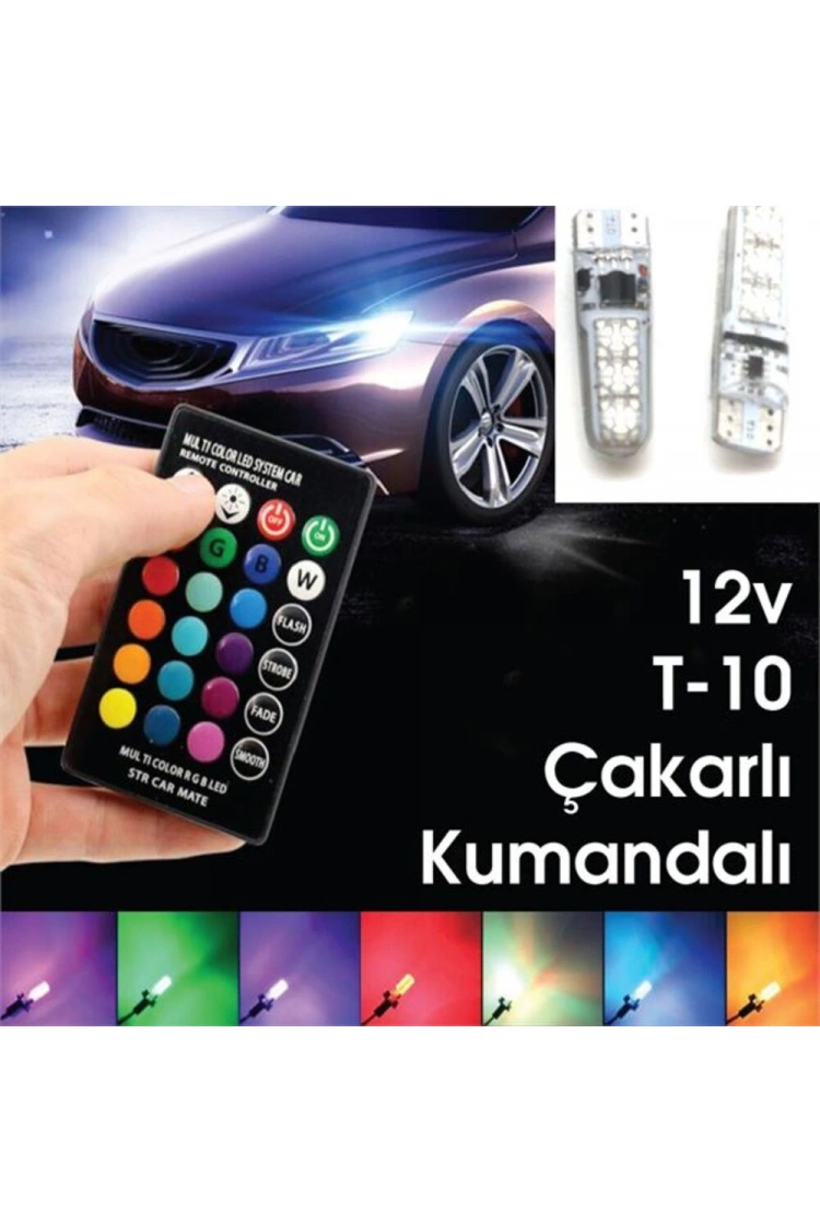 Silikon T10 Park Ampülü 12 Led Rgb Uzaktan Kumandalı Park ve Plaka Lambası