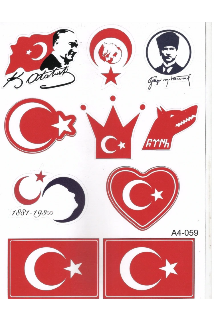 ATATÜRK VE BAYRAK FİGÜRLÜ A4 BOYUTUNDA ÇIKARTMA SETİ