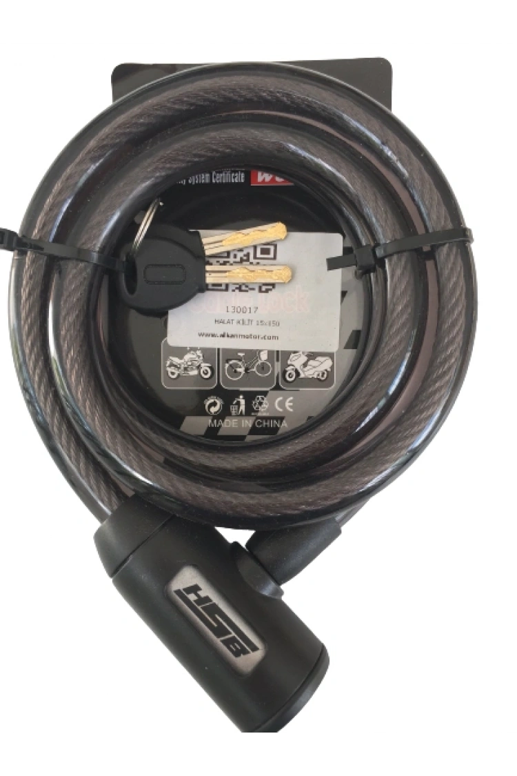 Bisiklet Çelik Halat Kilit 15x1500 Siyah A+++Kalite Kilit 1,5 Mt