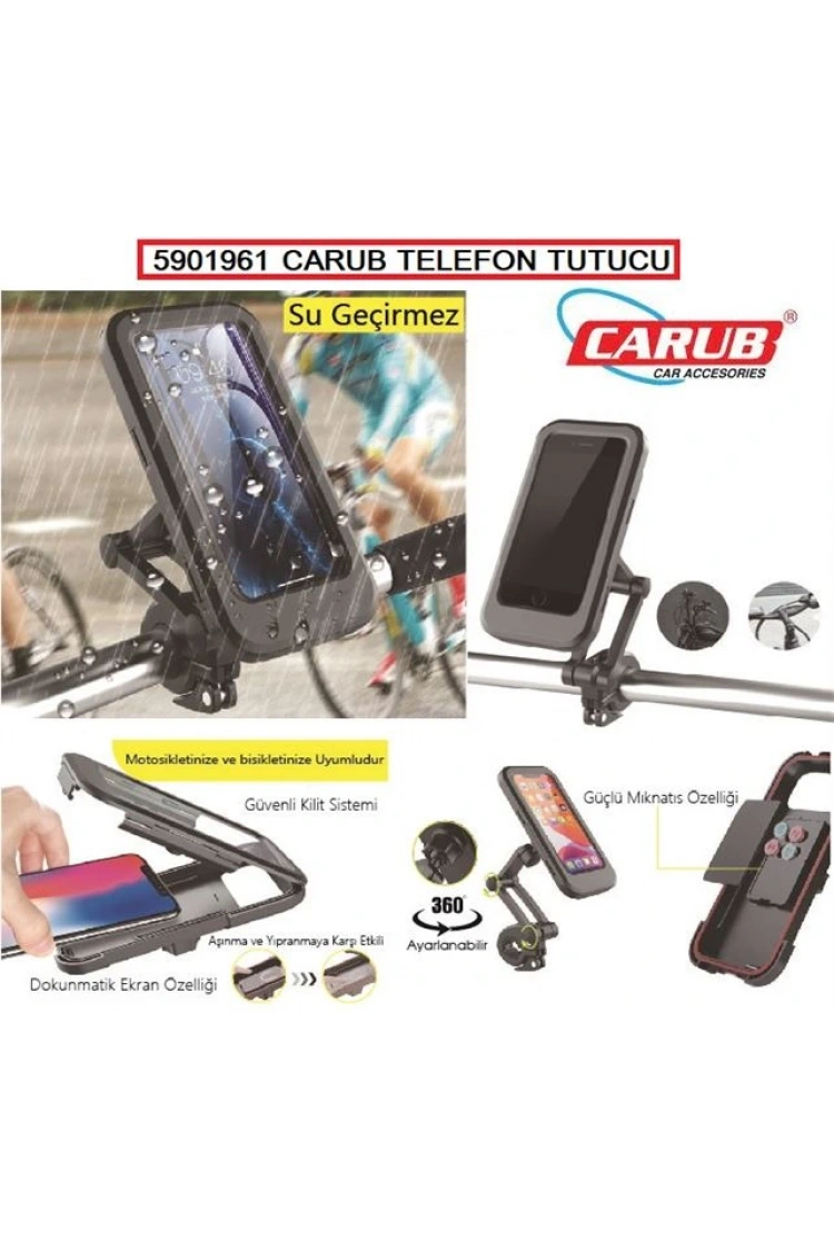 Carub Portatif Universal Motosiklet Bisiklet Su Geçirmez Telefon Tutucu