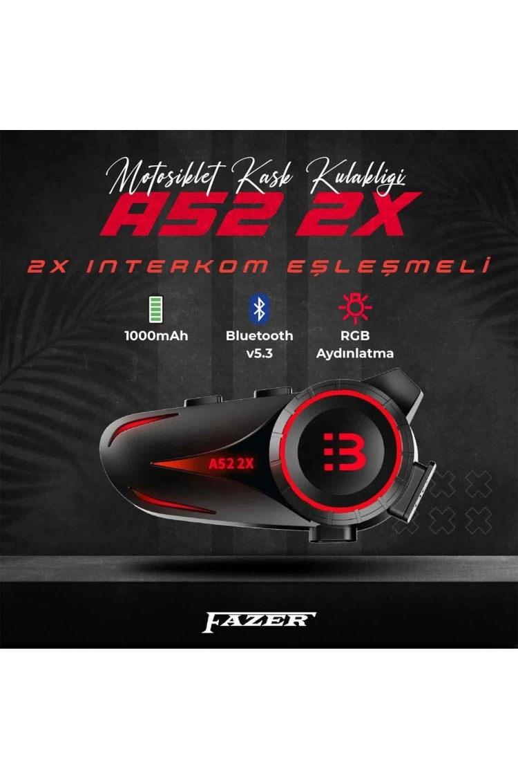 Fazer A52-2x 2 Kişilik Kask Bluetooth Kulaklık Mikrofon Seti - Interkom