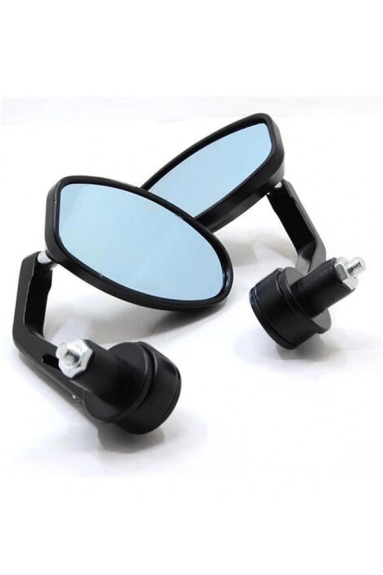 Motosiklet Gidon Ucu Bağlantılı Modifiye Ayna Takımı Siyah Cafe Racer