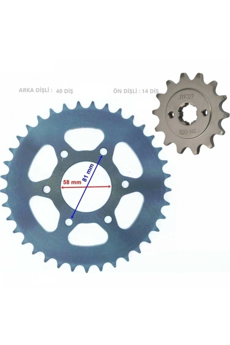 Motorsiklet Bajaj Pulsar Ön Arka Dişli ve Oringli Zincir Set