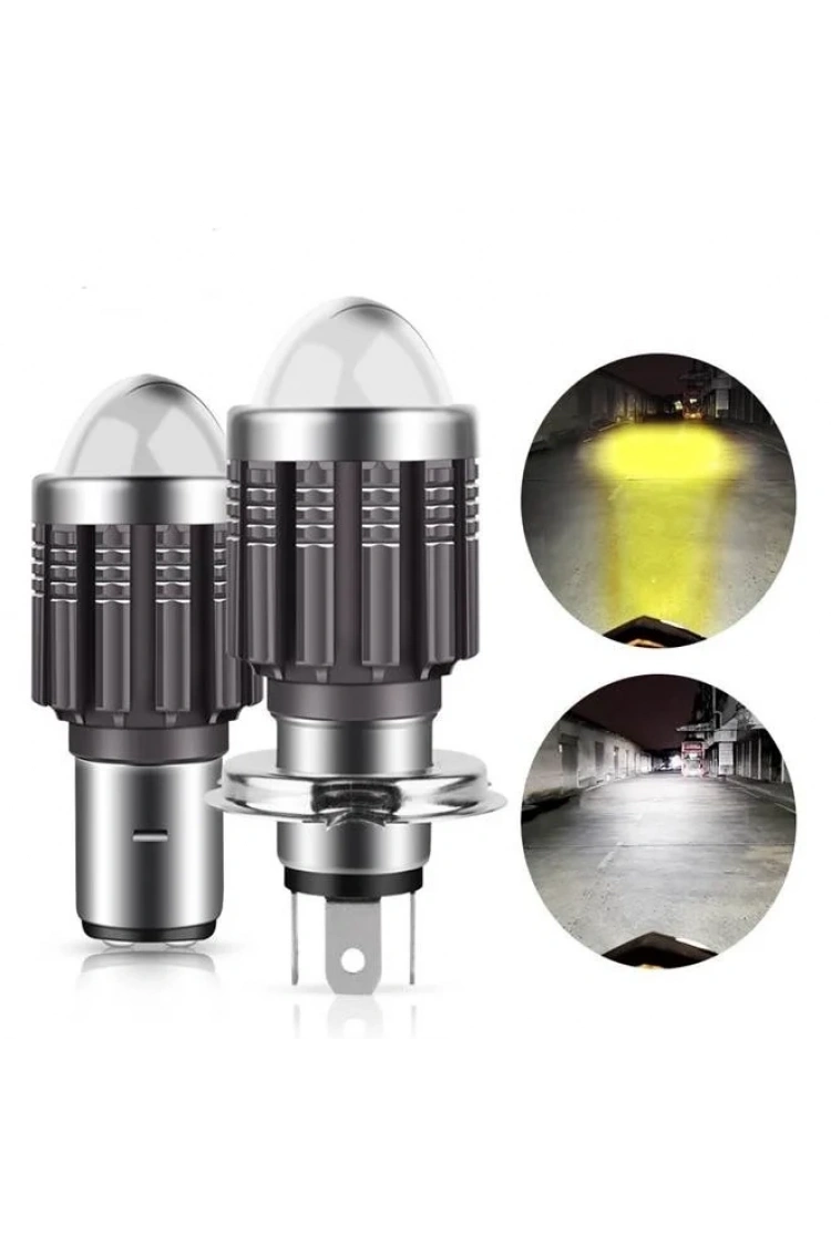 Motosiklet BA20D Dc 12-60 V 12 W 6500K Cob LED Uzun / Kısa Işık Far Ampul Beyaz (Bosch Tipi)