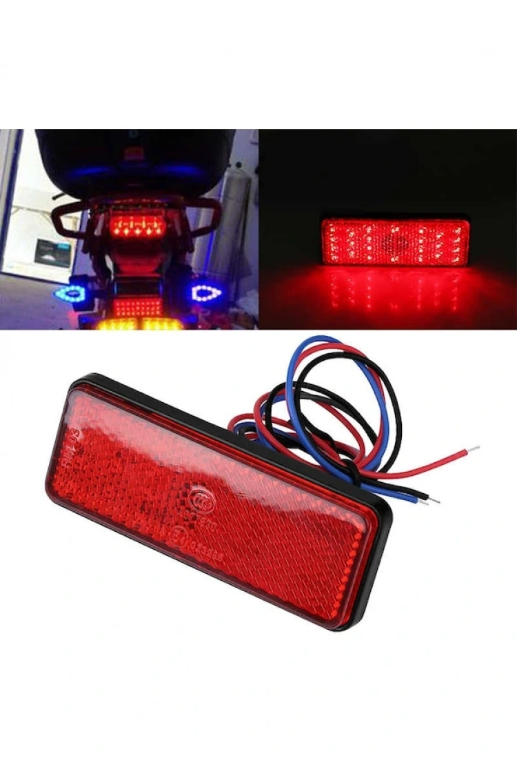 Motosiklet Led Işıklı Reflektör - Kırmızı E Belgeli