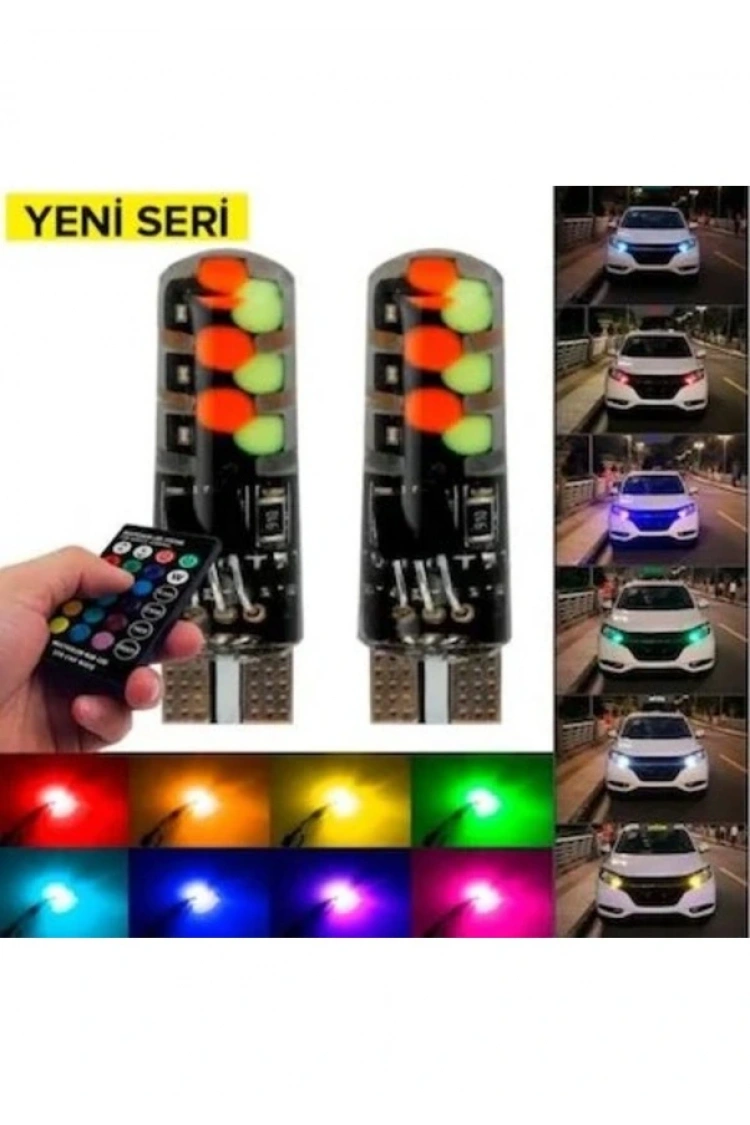 Silikon T10 Park Ampülü 12 Led Rgb Uzaktan Kumandalı Park ve Plaka Lambası
