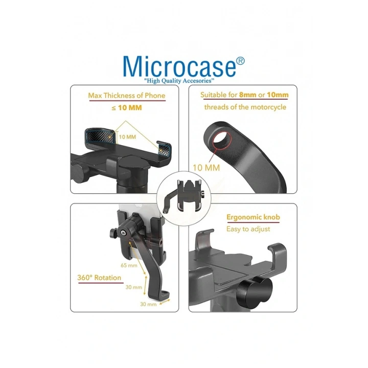 360 Bisiklet Motosiklet Ayna Bağlantılı Telefon Tutucu Aliminyum