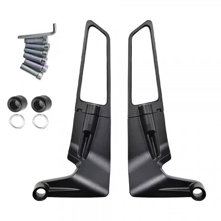 Motosiklet Gidon Ucu Cnc Kesim Mat Siyah Geniş Mavi Cam Ayna