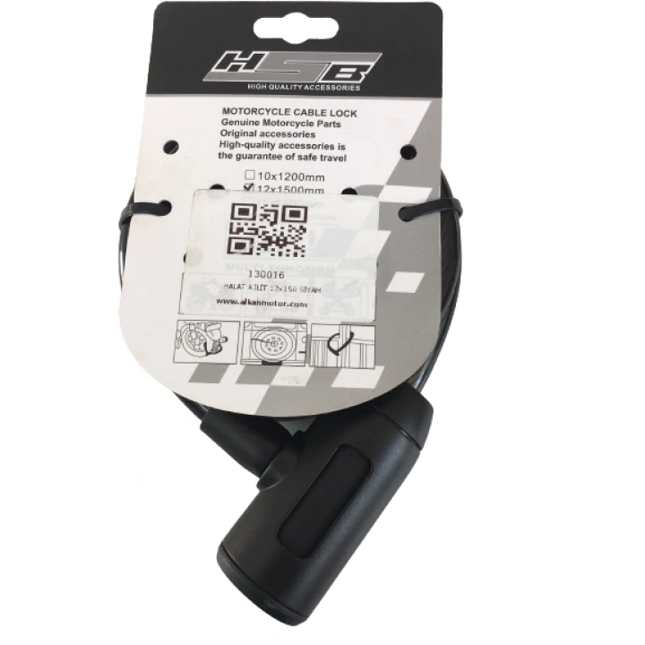 BİSİKLET ÇELİK HALAT KİLİT 12x1500 SİYAH A+++KALİTE KİLİT 1,5 MT