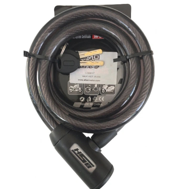 BİSİKLET ÇELİK HALAT KİLİT 15x1500 SİYAH A+++KALİTE KİLİT 1,5 MT