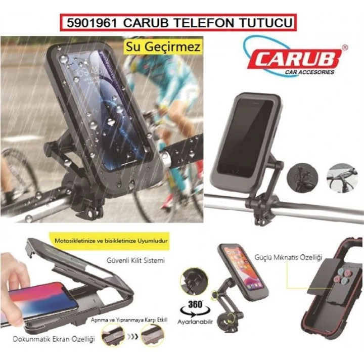 Carub Portatif Universal Motosiklet Bisiklet Su Geçirmez Telefon Tutucu