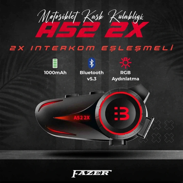 Fazer A52-2x 2 Kişilik Kask Bluetooth Kulaklık Mikrofon Seti - Interkom