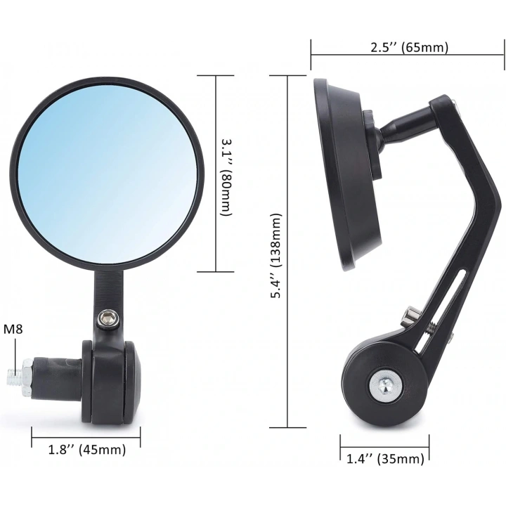Modifiye Gidon Bağlantılı Oval Ayna Tk Siyah Cafe Racer