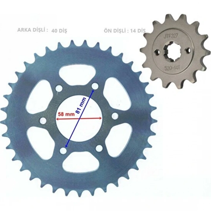 Motorsiklet Bajaj Pulsar Ön Arka Dişli ve Oringli Zincir Set