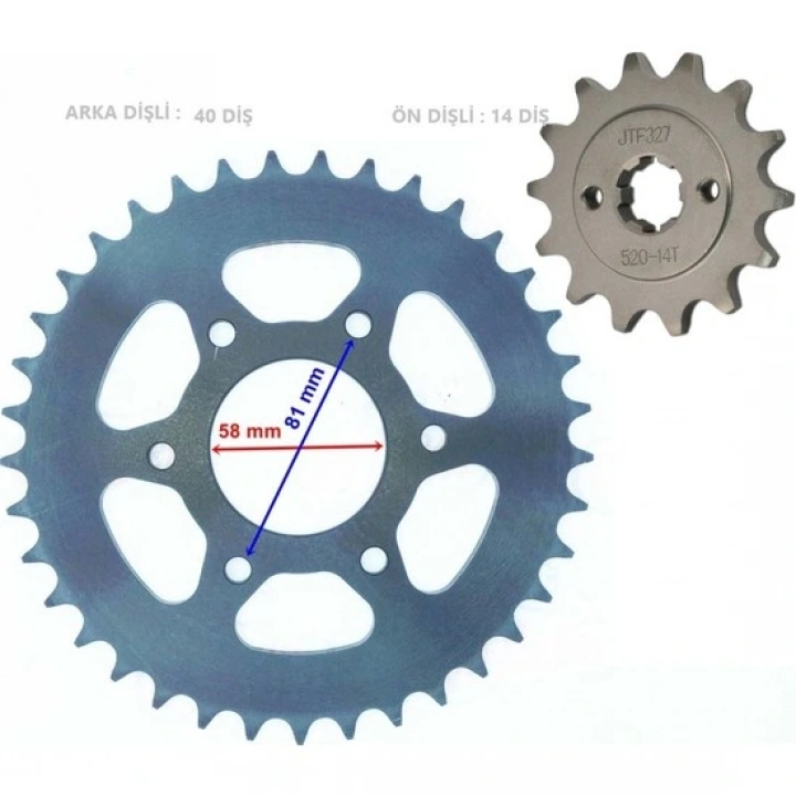 Motorsiklet Bajaj Pulsar Ön Arka Dişli ve Oringli Zincir Set