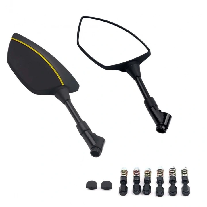 Motosiklet Ayna 426 Sarı Şeritli Üniversal 8-10 mm Uyumlu Marka Model Fark Etmez