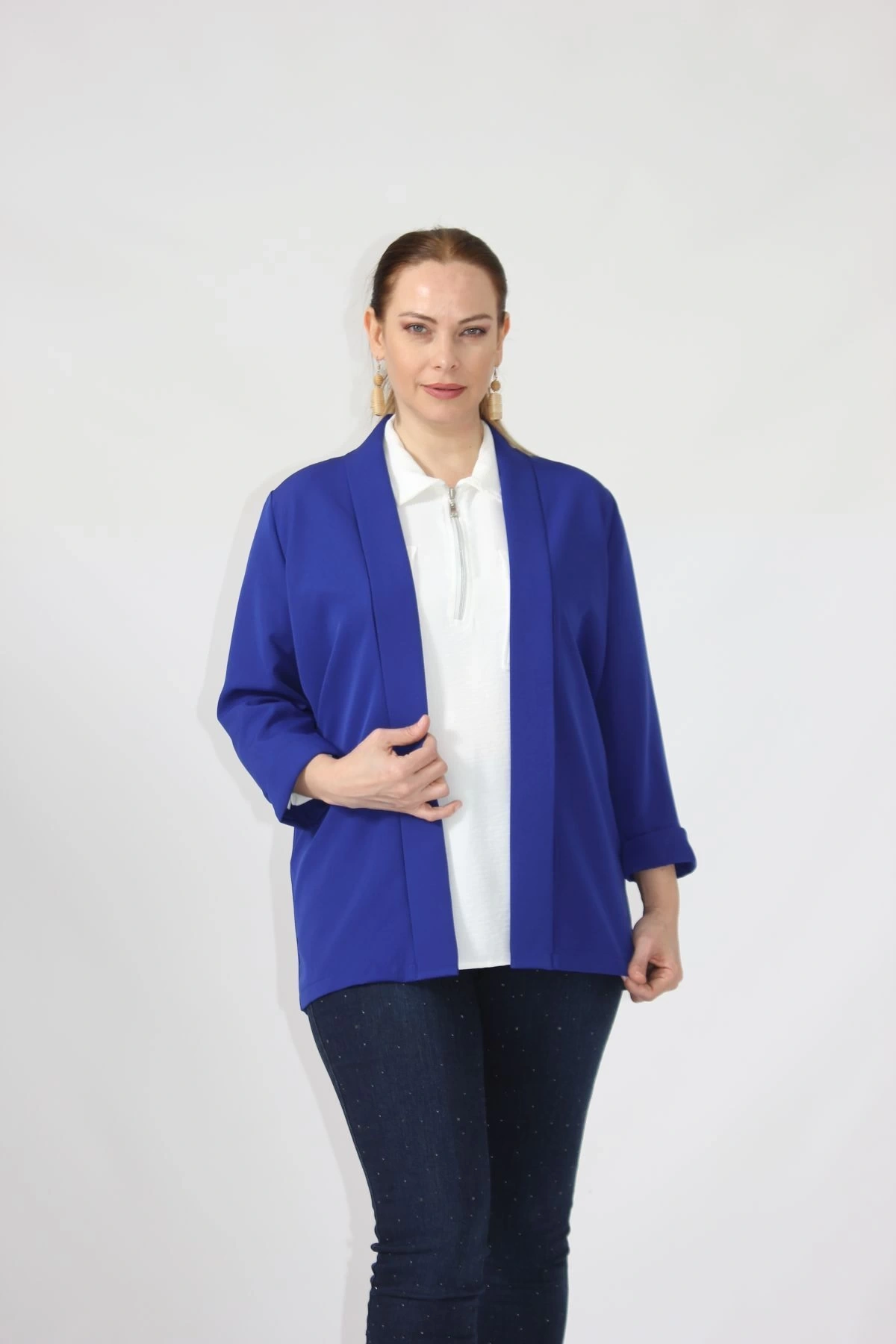 3255 SAX Büyük Beden Blazer Ceket