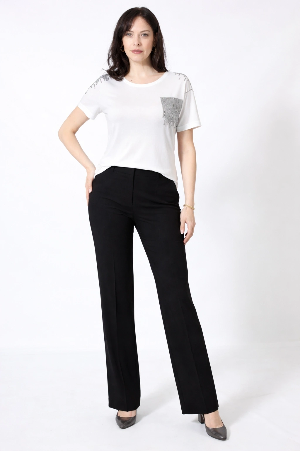 OMUZU CEBİ TAŞ BASKILI VİSKON EKRU ŞIK BLUZ