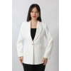 1904 Beyaz  Fermuarlı Cep Aksesuarlı  Kadın Büyük Beden Blazer Ceket