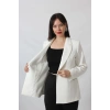 1904 Beyaz  Fermuarlı Cep Aksesuarlı  Kadın Büyük Beden Blazer Ceket
