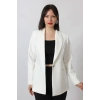 1904 Beyaz  Fermuarlı Cep Aksesuarlı  Kadın Büyük Beden Blazer Ceket