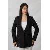 1904 Siyah Fermuarlı Cep Aksesuarlı  Kadın Büyük Beden Blazer Ceket