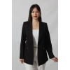 1904 Siyah Fermuarlı Cep Aksesuarlı  Kadın Büyük Beden Blazer Ceket
