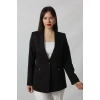 1904 Siyah Fermuarlı Cep Aksesuarlı  Kadın Büyük Beden Blazer Ceket