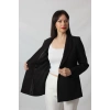1904 Siyah Fermuarlı Cep Aksesuarlı  Kadın Büyük Beden Blazer Ceket