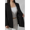 1904 Siyah Fermuarlı Cep Aksesuarlı  Kadın Büyük Beden Blazer Ceket