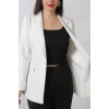 1906 Beyaz Çizgili Fermuarlı Cep Aksesuarlı  Kadın Büyük Beden Blazer Ceket