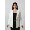 1906 Beyaz Çizgili Fermuarlı Cep Aksesuarlı  Kadın Büyük Beden Blazer Ceket